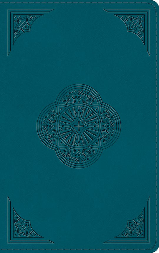 ESV Thinline Bible--soft leather-look, deep teal with rotunda design