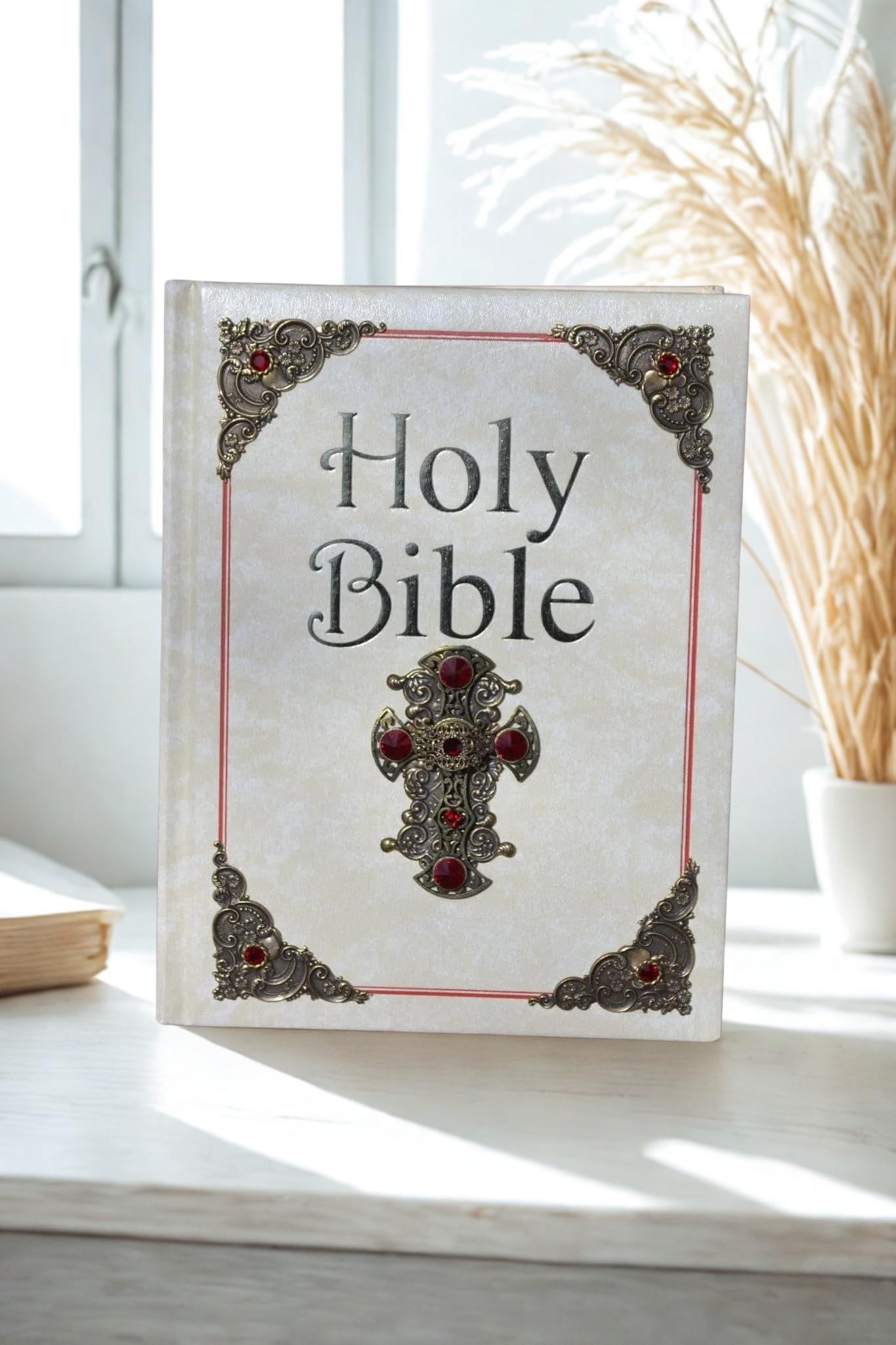 NCV St Joseph with Brass Stampings and Red Stones Catholic Jeweled Family Bible