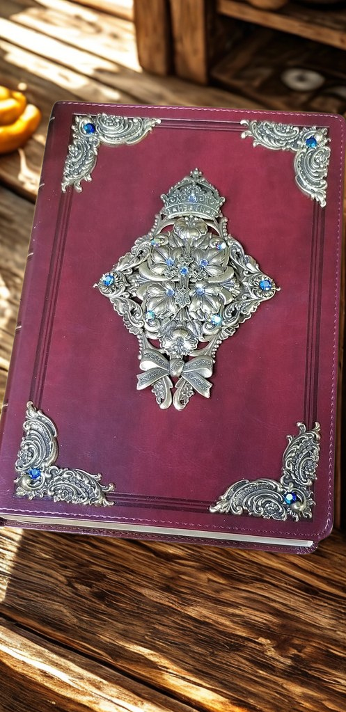 KJV Ornate Brass with Blue Stones Super Giant Print Jeweled Bible Burgundy