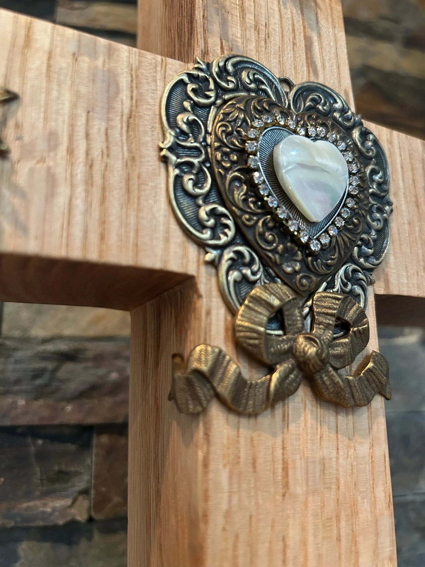 Quarter Sawn Oak Wall or Table Cross Jeweled All about Heart - DeMartineau