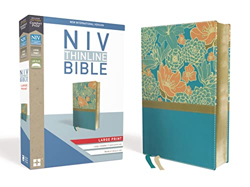 DeMartineau NIV large print floral Bible with teal and orange floral design cover and gold accents