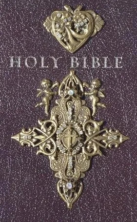 KJV Jeweled Heart, Angels with Cross Jeweled Reference Bible-Burgundy - DeMartineau