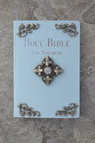 Full Image NIV New Testament Fluer De Lis French Cross Baby Bible Blue