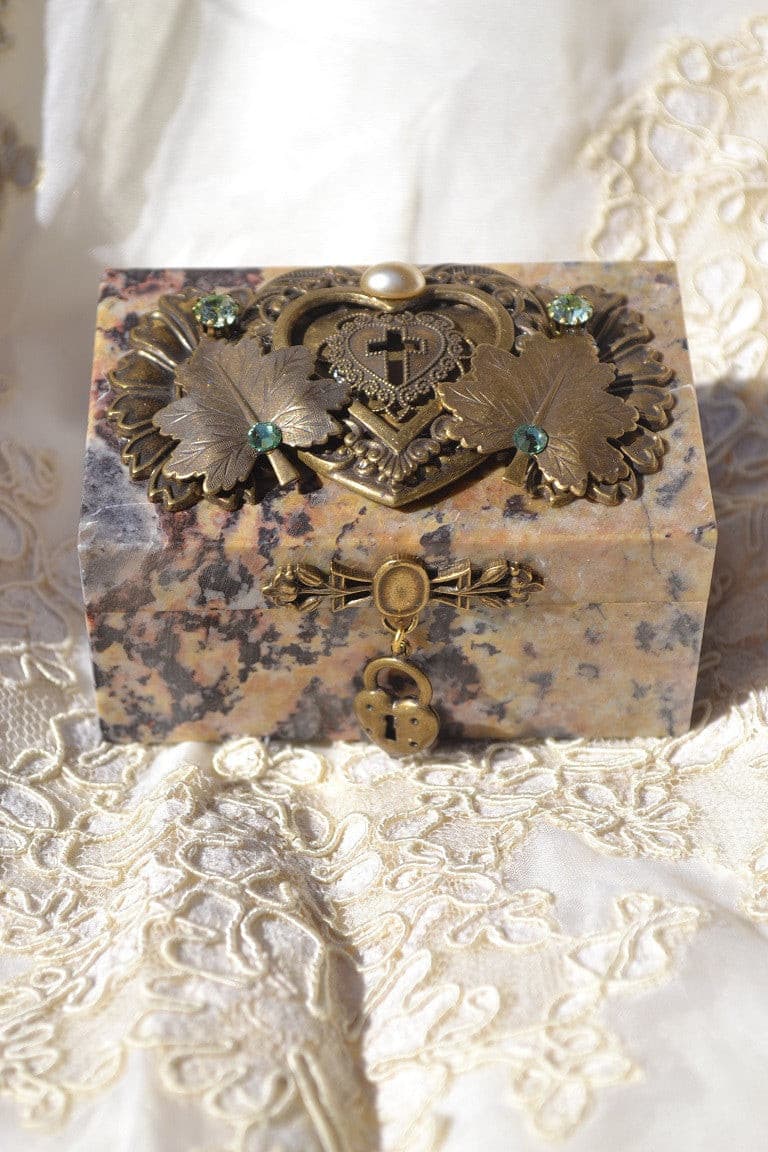 Rectangle Hinged Soapstone Box with Little Dangling Lock and Key - DeMartineau