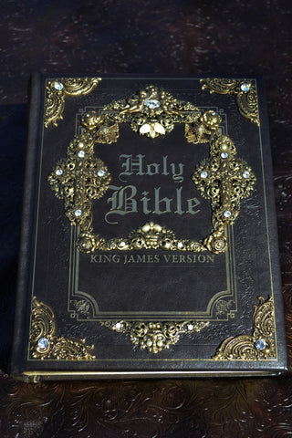 Full image of DABB15829 KJV Swarovski Crystals and Pearls Jeweled Family Bible-Brown