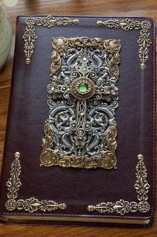 ESV Peridot Crystals Decorated Cross Jeweled Bible Mahogany RETIRED