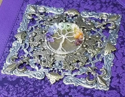 Dacole Designs personal size giant print KJV Bible purple cover with ornate silver and gemstone centerpiece