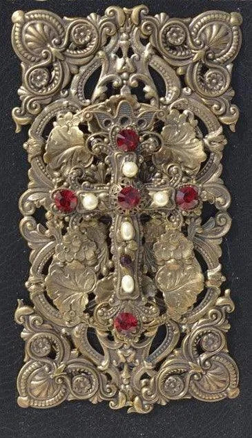 Jo Marz jeweled Catholic Holy Bible personal size with ornate gold cross and red gem embellishments