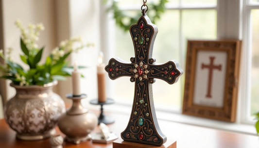 Artisan crafting faith-inspired home décor jeweled cross