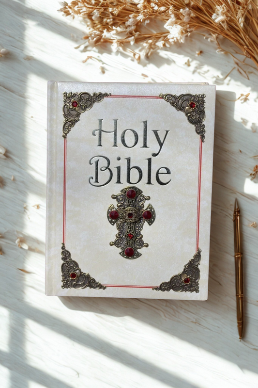 NCV St Joseph with Brass Stampings and Red Stones Catholic Jeweled Family Bible