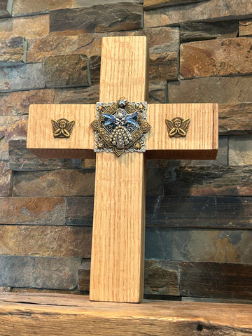 Quarter Sawn Oak Wall or Table Cross Jeweled. Guided In Faith