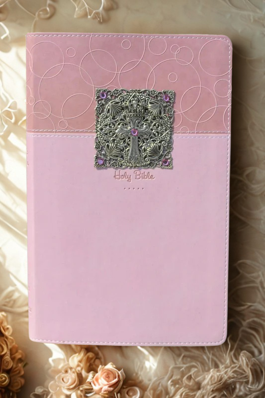 Dacole Designs personal size pink Bible with jeweled cross baby keepsake Bible design on cover
