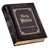 Dark brown faux leather King James Bible by DeMartineau with gold embossed cover and elegant design