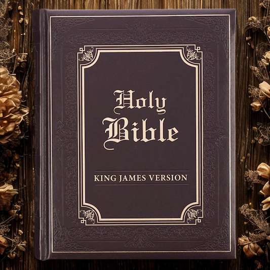 Dark brown faux leather King James Bible with embossed cover and gold lettering by DeMartineau