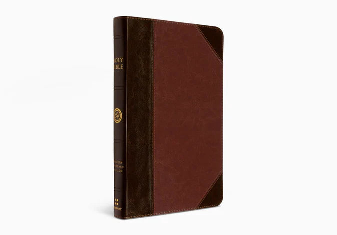 DeMartineau personalized ESV Thinline Bible brown cover with leather binding and gold lettering