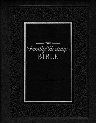 DeMartineau family heritage Bible hardcover with elegant black embossed leather cover and silver lettering