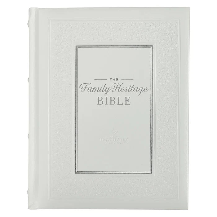 DeMartineau Family Heritage Bible white hardcover with elegant embossed design for personalized gifts