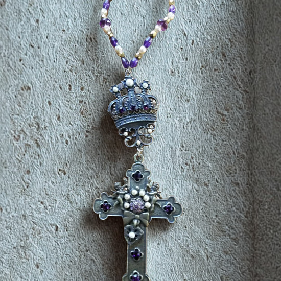 Dacole Designs jeweled cross room blessing gift featuring a decorative crown and purple gemstone accents