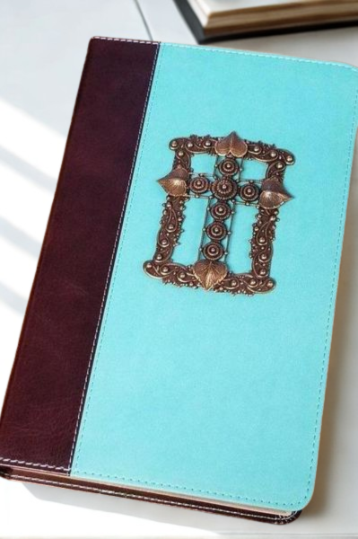 Dacole Designs personal size jeweled KJV Bible giant print teal cover with decorative cross embellishment