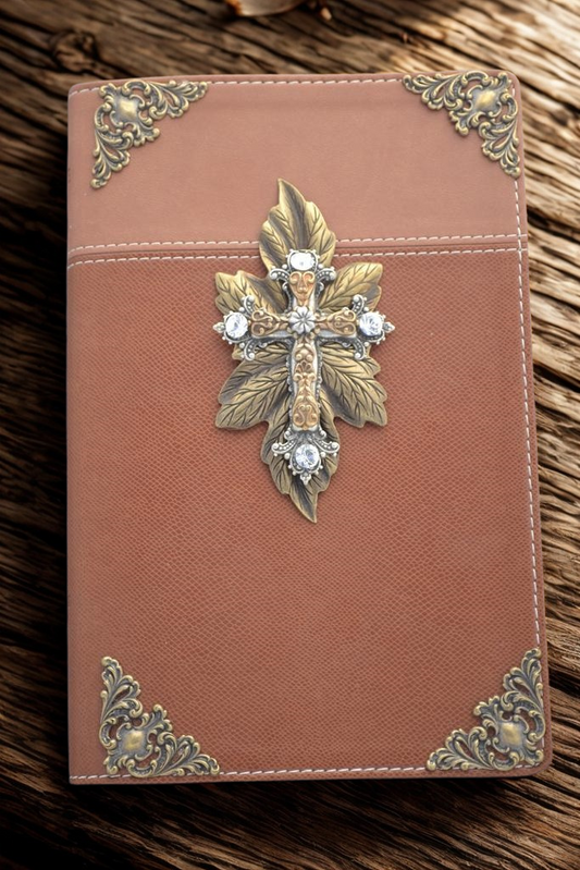 Dacole Designs personal size jeweled NIV Bible with brown cover and decorative metal cross