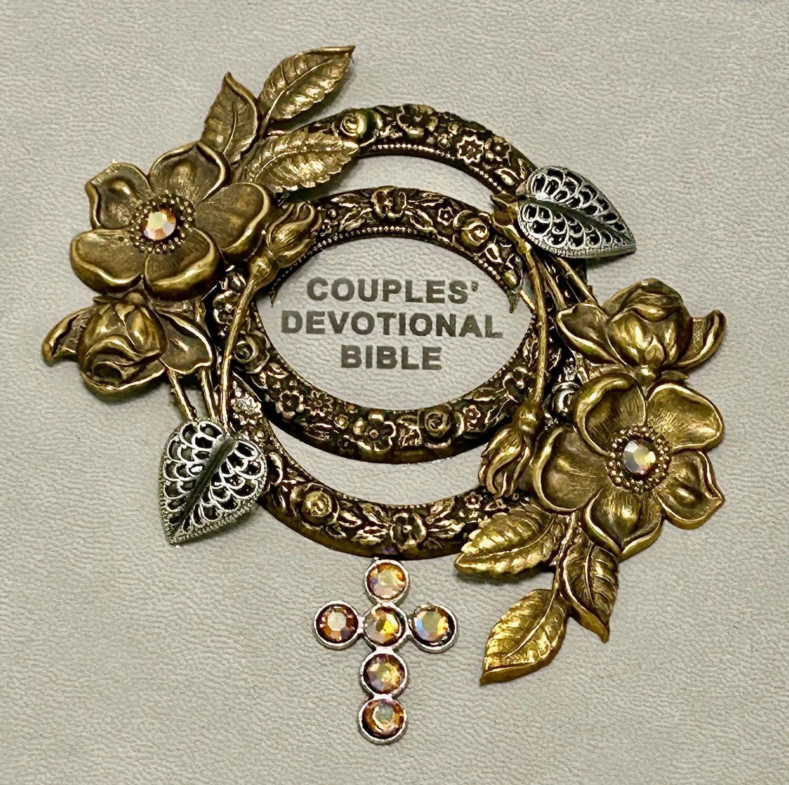 Dacole Designs jeweled NIV Bible for couples with gold floral and leaf embellishments and crystal accents