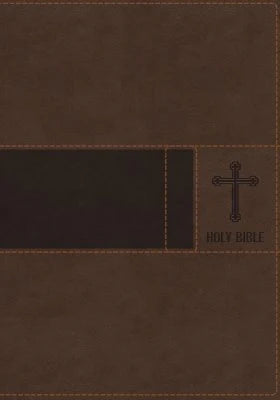 DeMartineau NIV Premium Gift Bible with brown leather cover and embossed cross design