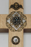 Quarter Sawn Oak Wall or Table Cross Jeweled. Watching Over You