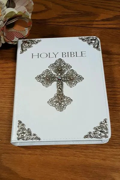 NAB Catholic Keepsake Jeweled Bible White - DeMartineau