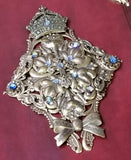 KJV Ornate Brass with Blue Stones Super Giant Print Jeweled Bible Burgundy Close up metal
