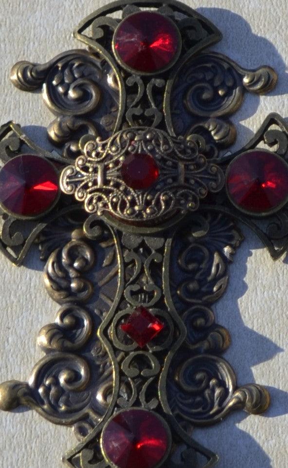 NCV St Joseph with Brass Stampings and Red Stones Catholic Jeweled Family Bible | DeMartineau