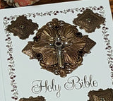 Closeup NAB Jeweled Catholic Family Bible-Ivory