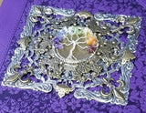 Closeup of the center metal KJV Tree of Many Possibilities Purple Giant Print Bible