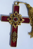 Hanging Cross with Tassel ~ Red and Gold Enameled