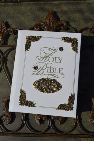 KJV Amethyst Family Faith & Values Jeweled Bible White RETIRED