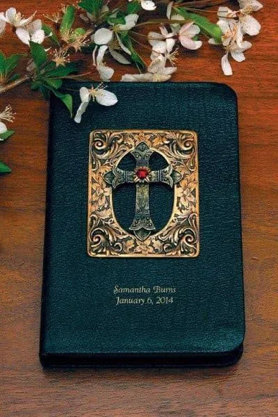 Antiqued Brass and Garnet Cross Bible - Choice of KJV or NKJV Compact Edition - DeMartineau