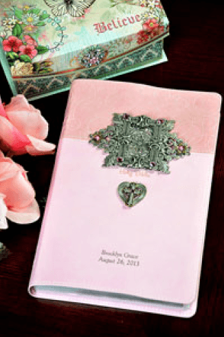 NIV Frame And Heart Jeweled Baby Keepsake Bible-Pink | DeMartineau