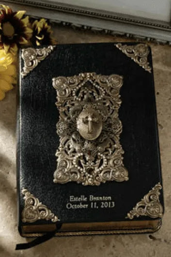 Jo Marz personal size jeweled KJV Bible large print with intricate metal cross design on black cover