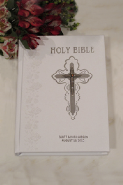 NAB Crystal Jeweled Catholic Wedding Bible-White