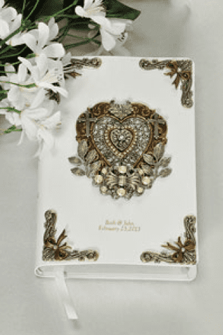 NIV Jeweled Heart and Bowtie Crystal and Faux Pearl Bride's Bible Compact Bible RETIRED