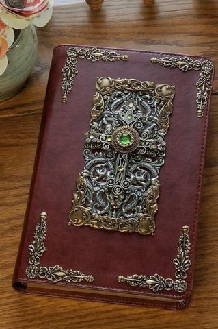 ESV Peridot Crystals Decorated Cross Jeweled Bible Chestnut RETIRED
