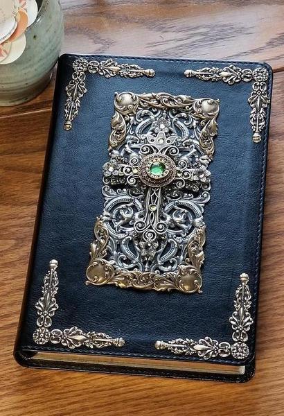 NKJV Peridot Crystals Decorated Cross Jeweled Bible Black | DeMartineau