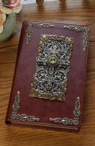 NKJV Peridot Crystals Decorated Cross Jeweled Bible Brown
