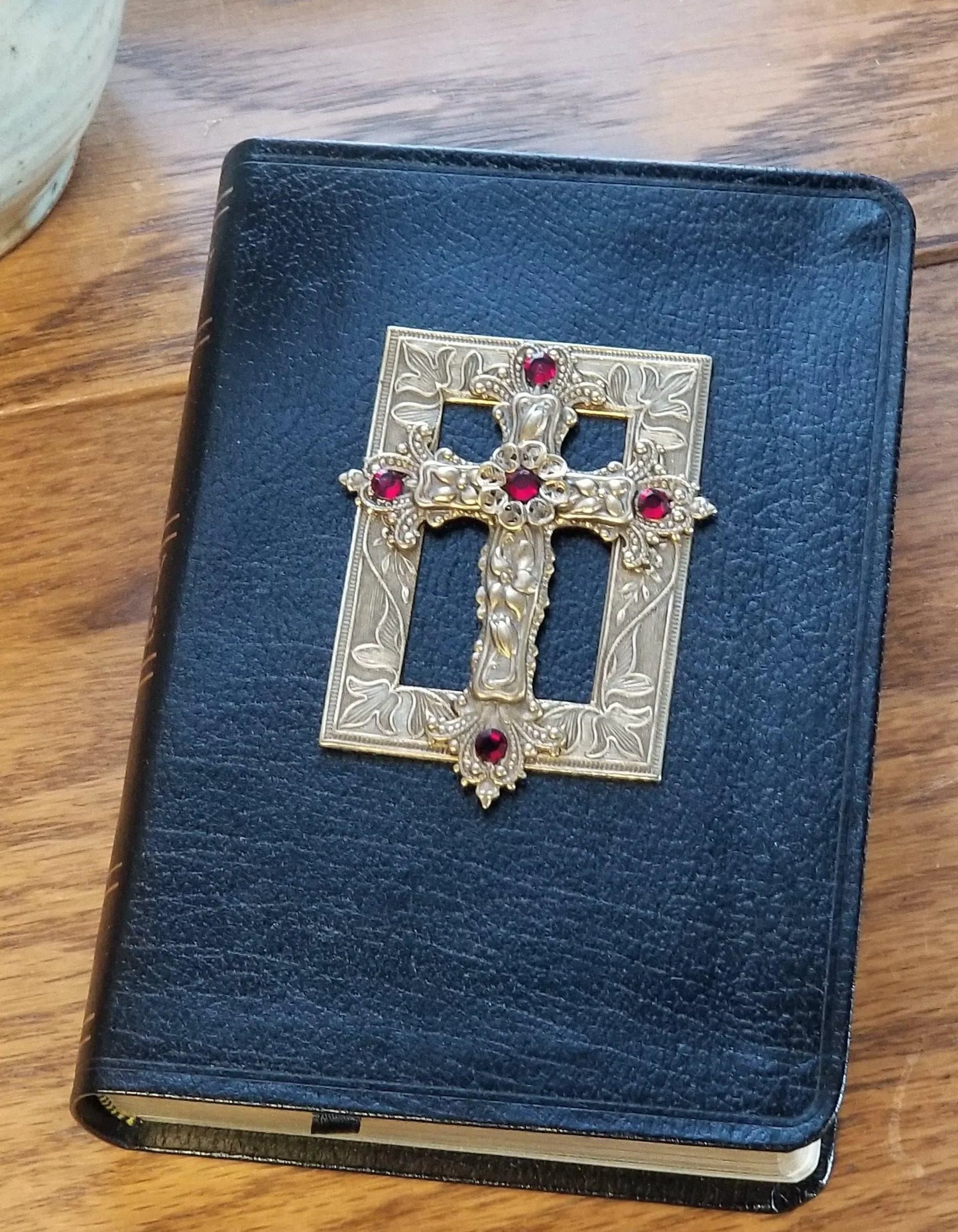 Dacole Designs compact size black bible with jeweled cross decoration perfect as a jeweled bible gift