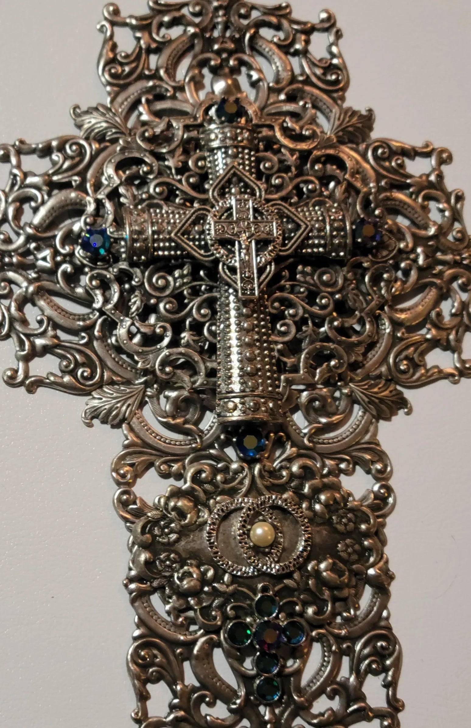 Dacole Designs jeweled Catholic wedding Bible with ornate silver cross and intricate gemstone detailing
