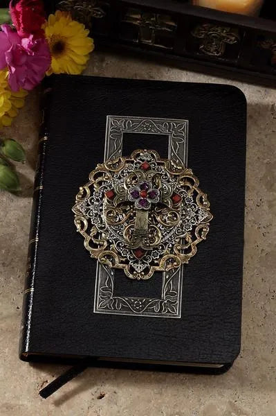 Jo Marz jeweled compact Bible KJV NKJV with ornate cross and jeweled decoration on black cover