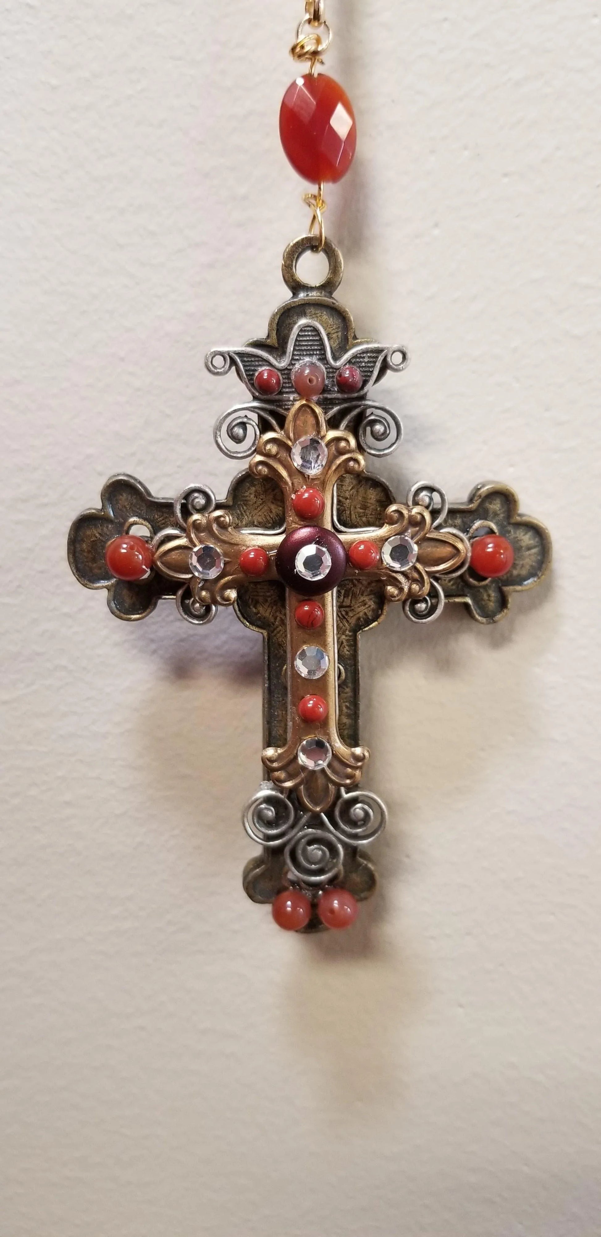 Dacole Designs jeweled cross ornament wall cross with red and silver decorative accents
