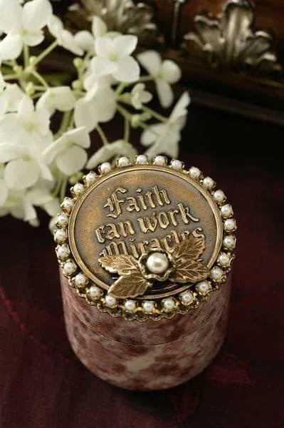 Jo Marz jeweled faith keepsake box with decorative top and vintage pearl accents