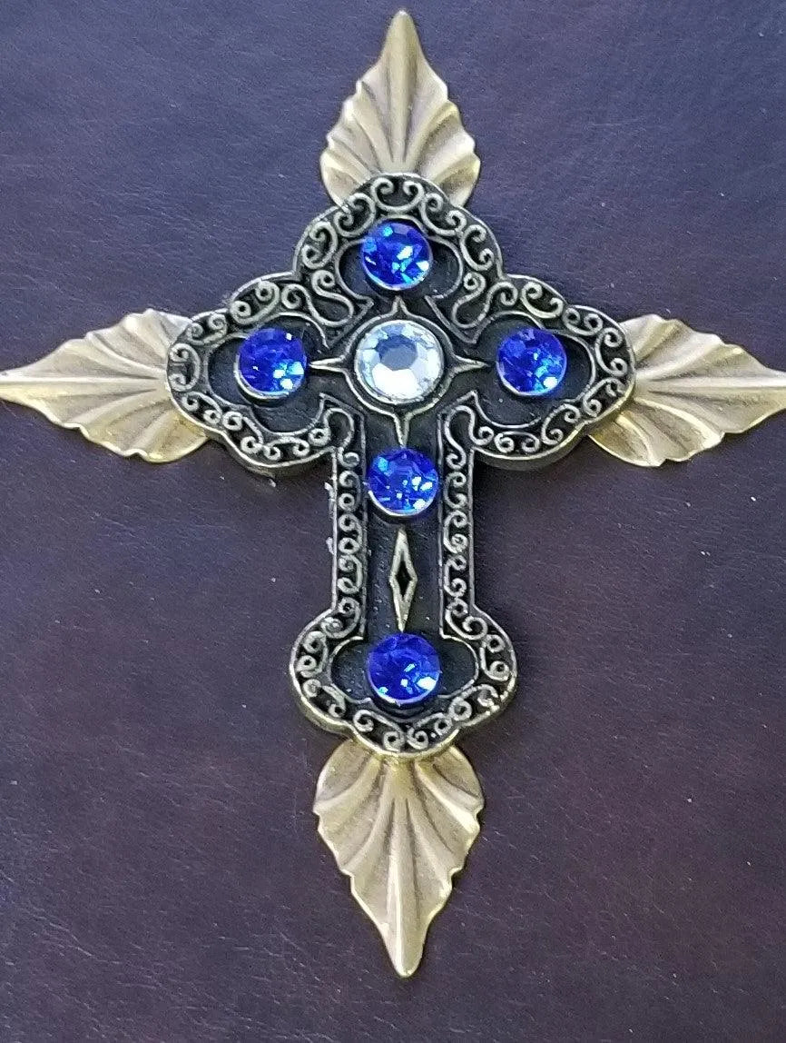 Dacole Designs compact size Jeweled KJV Bible with decorative cross featuring blue and clear jewels