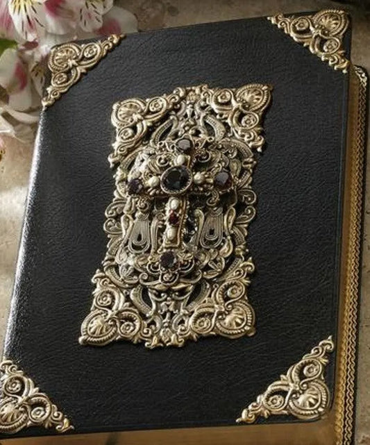 Dacole Designs jeweled KJV Bible large print personal size with black cover and ornate gold cross embellishment