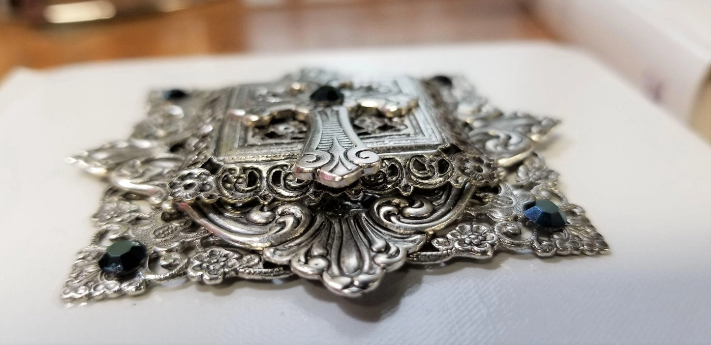 Dacole Designs compact size KJV jeweled baby Bible keepsake with ornate silver detailing and black jewels